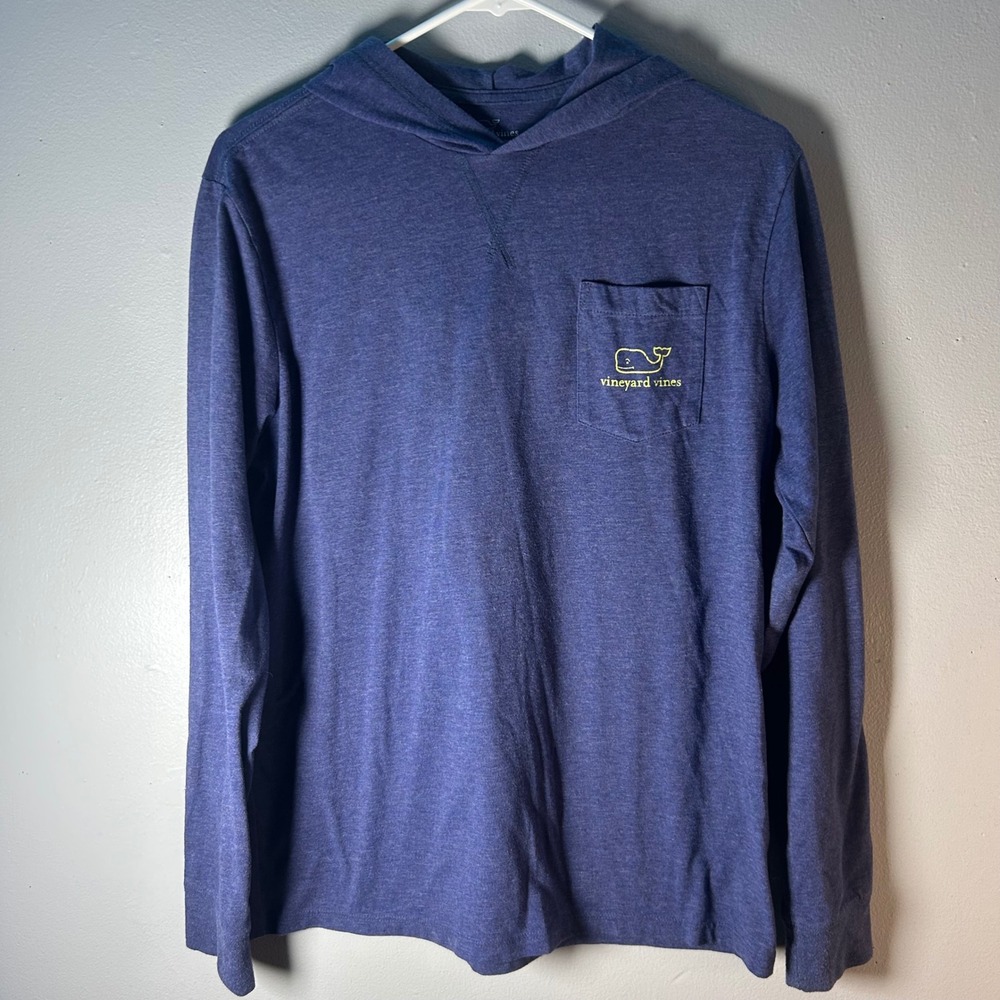 Vineyard Vines Kids Long Sleeve Pocket Hooded T Shirt Blue Whale Logo XL‎